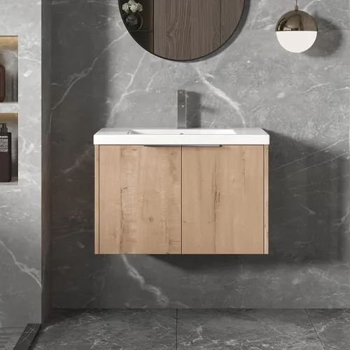 Juego de tocador de baño de 30 pulgadas con lavabo montado en la pared, diseño moderno, gabinete de montaje flotante, tocador de baño con fregadero
