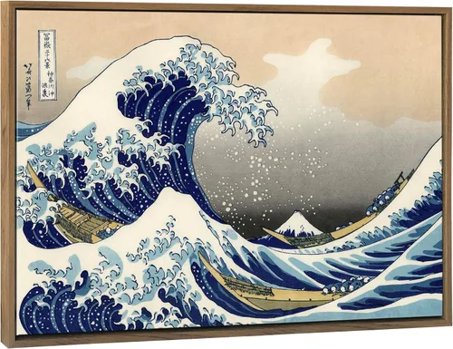 Miniatura 15 de Wieco Art Arte enmarcado de aluminio negro grande, 3 paneles, gran ola de Kanagawa, Katsushika Hokusai, impresiones en lienzo de arte de pared
