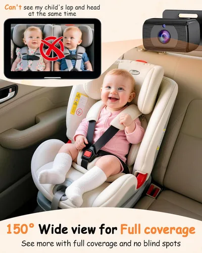 Miniatura 4 de Cámara de Coche para Bebé Rohent de 7.2 Pulgadas: Cámara Trasera para Asiento Trasero Infantil de 1080P HD con Visión Nocturna, Rotación de 360°