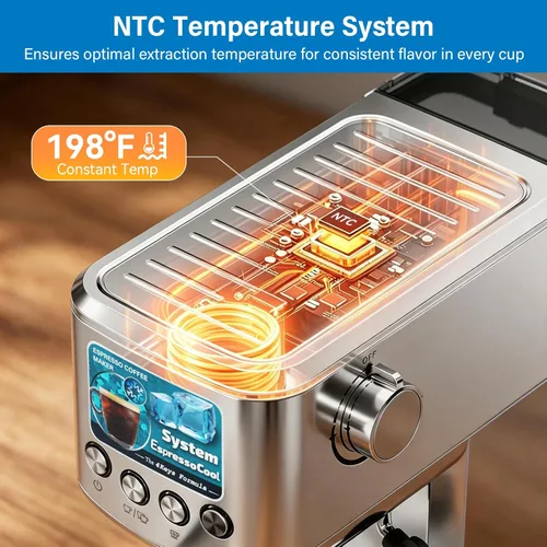 Miniatura 3 de XIXUBX Cafetera de café expreso y café frío de 20 barras con espumador de leche, tanque extraíble de 42 onzas, acero inoxidable, perfecta
