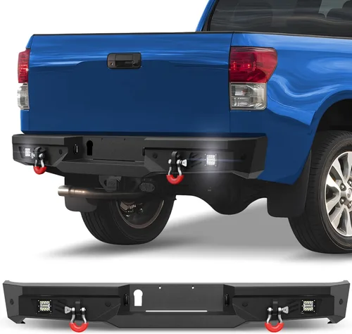 Miniatura 11 de Parachoques delantero Tundra para Tundra 2014-2021, parachoques de acero inoxidable texturizado negro con placa de grúa, barra de luz larga de 144W