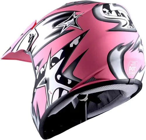 Miniatura 4 de WOW Youth Kids Motocross BMX MX ATV Dirt Bike Moutain Helmet Storm Black Estrella Rosa Mate