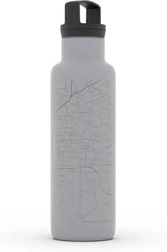 Miniatura 3 de Well Told Botella de agua aislada con mapa de Atlanta Georgia, grabado al agua, botella de acero inoxidable grabada (21 onzas, gris muelle) botella