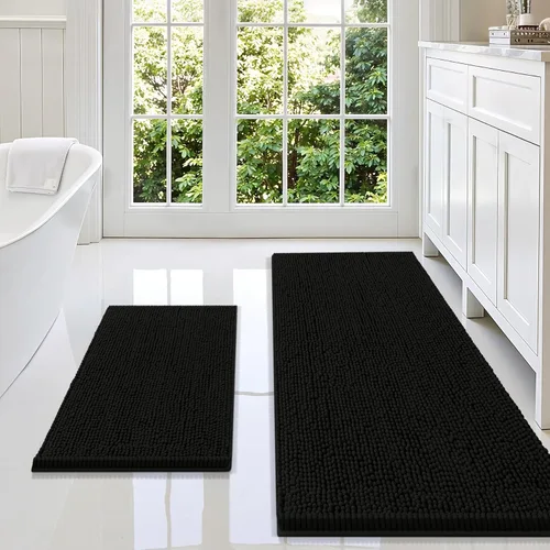 Miniatura 91 de Smiry Juego de 2 alfombras de baño, felpilla suave y absorbente, lavable a máquina, antideslizantes, para bañera, ducha y suelo