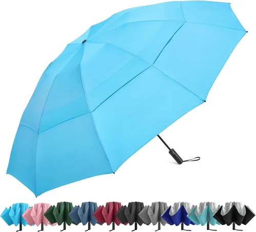 Miniatura 76 de G4Free Paraguas de golf grande de 42/46/54/62 pulgadas, paraguas compacto de viaje inverso, 10 varillas, resistente al viento para lluvia, doble