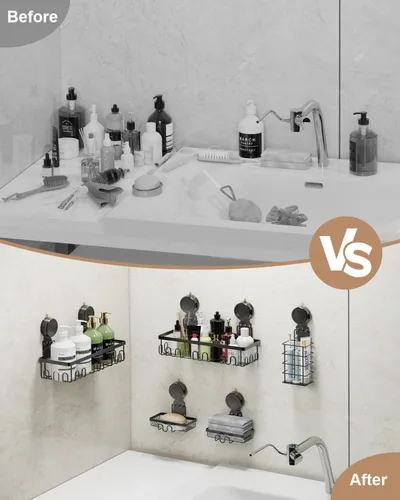 Miniatura 5 de JOTPE Estante de ducha con ventosa, paquete de 5 unidades, sin taladrar y con ventosa extraíble para baño con gran capacidad, potente organizador