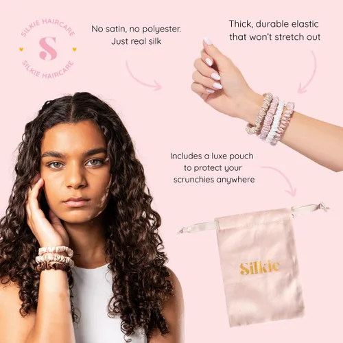 Miniatura 4 de SILKIE Juego de 4 coleteros de seda de morera 100% pura, color negro, marrón, chocolate, rosa, nude, neutro, bolsa de viaje para todos los días