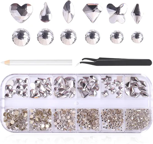 Miniatura 22 de 3520 diamantes de imitación de uñas color dorado champán para uñas, multiformas con parte trasera plana, diamantes de imitación redondos