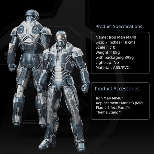 Miniatura 3 de ZD Toys - Figura de acción de coleccionista de serie de aniversario de Iron Hero MK40 a escala 1/10
