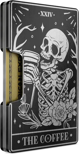 Miniatura 12 de Cartera de aluminio grabada para hombre, clip delgado para dinero y tarjetero con acabado grabado. Bloqueo RFID mejorado, carteras compactas, únicas