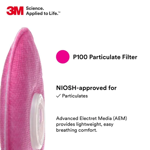 Miniatura 3 de 3M P100 Filtro Respirador 2091, 50 Pares, Ayuda a Proteger Contra Partículas a Base de Aceite y No Aceite, Plomo, Asbesto, Arsénico, MDA