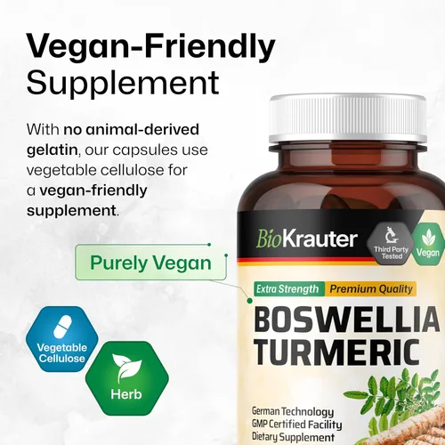 Miniatura 6 de BIO KRAUTER® Suplemento de curcumina de cúrcuma con boswellia para apoyo de la movilidad, cúrcuma vegana con pimienta negra y extracto de boswellia