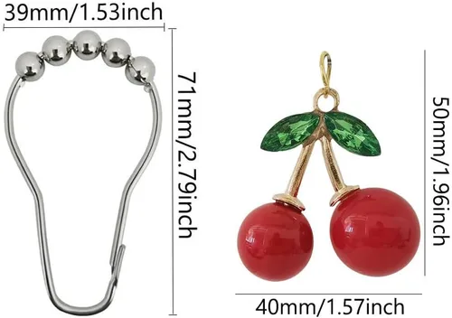 Miniatura 2 de Anillos decorativos de cortina de ducha de cerezo para barra de ducha de baño, juego de 12 anillos de cortina de acero inoxidable de metal a prueba
