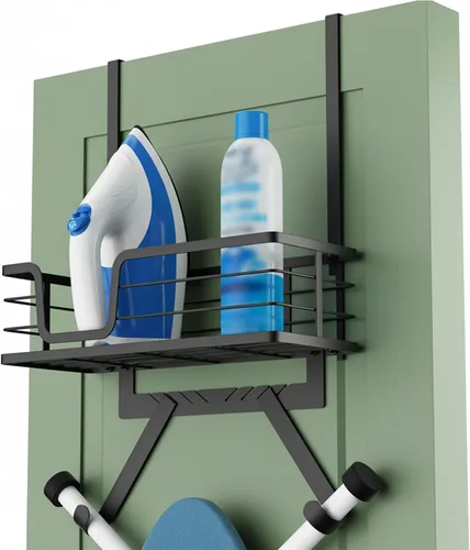 KES HIR501B-BK - Soporte para tabla de planchar sobre la puerta, colgador de tabla de planchar para organización y almacenamiento de lavandería, en