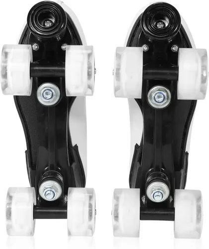 Miniatura 5 de Patines Wiwiy Roller Derby para mujeres y hombres, patines blancos para exteriores e interiores, patines ajustables de cuatro ruedas brillantes