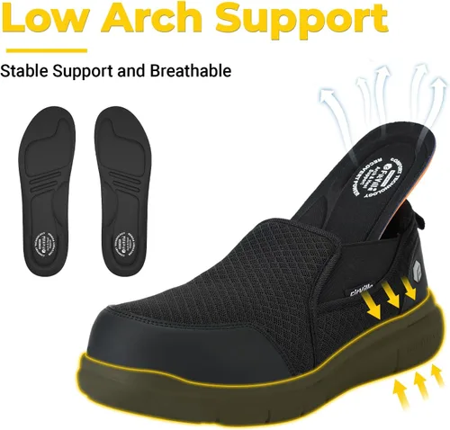 Miniatura 6 de FitVille Zapatos con punta de acero para hombre, zapatos de trabajo con punta compuesta extra ancha para hombre, prueba de punción, V1