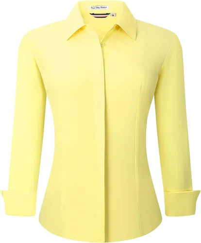 Miniatura 37 de Esabel.C Camisas de manga larga con botones para mujer, ajuste regular, blusa de trabajo elástica