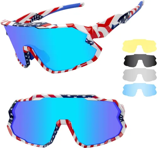 Vipers - Lentes de sol para hombre y mujer, lentes de sol deportivos polarizados para ciclismo, pesca, correr y escalar, UV 400 Bandera azul+