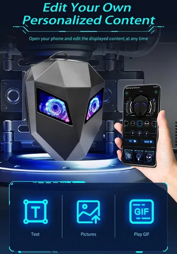 Miniatura 3 de Mochila de motocicleta LED personalizable, mochila LED rígida impermeable para hombres, mochilas con casco de caballero genial con ojos de diablo (B)