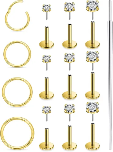 Aretes de nariz de acero quirúrgico 316L, 20G, 18G y 16G, sin rosca, aretes de lóbulo para cartílago, cartílago, oreja, labio, piercing para mujeres