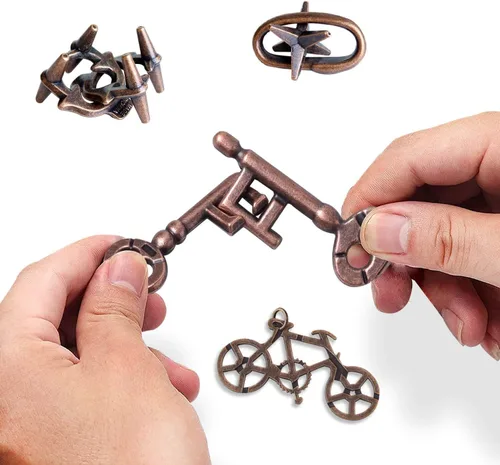 Miniatura 3 de MHY Rompecabezas Mentales de Metal Jumbo para Adultos - Paquete de 4 Juegos Mentales 3D Desafiantes con Estuche Portátil Juguetes de Lógica