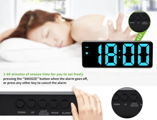 Miniatura 6 de Reloj Despertador Digital para Dormitorio, Relojes Electrónicos LED con Superficie de Espejo, Brillo Ajustable, Modo Snooze, Control de Voz