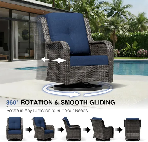 Miniatura 3 de Joyside Silla mecedora giratoria para exteriores para patio, mecedora de mimbre para exteriores con cojines de tela de olefina adecuada para porche