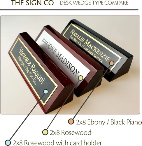 Miniatura 4 de Cuña de nombre personalizada para escritorio de negocios, placa de nombre de oficina para escritorio, palisandro con tarjetero, grabado gratuito