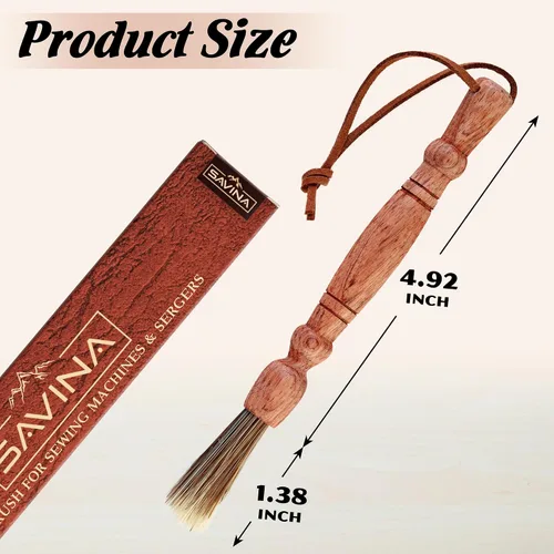 Miniatura 3 de Savina Cepillo de limpieza para máquinas de coser y sergers - Herramienta de coser, cepillo de pelusa de madera con una correa para colgar
