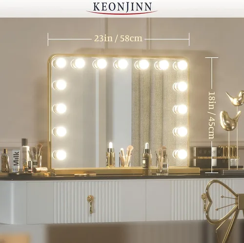 Miniatura 18 de Keonjinn Espejo de tocador Hollywood con luces y altavoz Bluetooth, 15 bombillas reemplazables, espejo de maquillaje con 2 bombillas de repuesto, 3