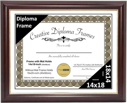 Miniatura 39 de Creative Picture Frames Marco para Diploma de Caoba con Borde Dorado de 12x16 pulgadas con Vidrio y Paspartú Negro y Colgadores de Pared Instalados