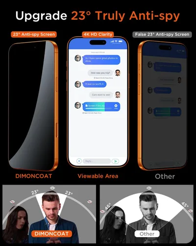 Miniatura 2 de DIMONCOAT TOP 9H+ Glass for iPhone 17 Pro Max Privacy Screen Protector[Easy One-Pull Installation] [10X Military Protection] Tempered Glass Screen