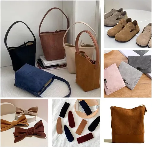 Miniatura 5 de Beige Rosa Suave Tela Sintética de Ante 30x135cm Cuero Sintético Hielo para Mochilas, Bolsos, Costura, Manualidades