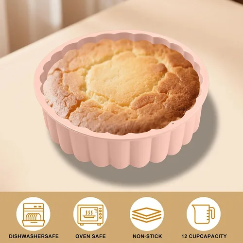 Miniatura 3 de Pastel de silicona de 10 pulgadas con molde de 8 pulgadas (paquete de 2) – Molde antiadherente para hornear pastel de libras, gelatina, pan
