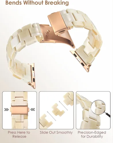Miniatura 3 de V.R.HOPE Correa de Resina para Reloj Compatible con Apple Watch para Mujeres 38mm 40mm 41mm 42mm Oro Rosa Ligero Pulsera de Pulsera para iWatch Beige