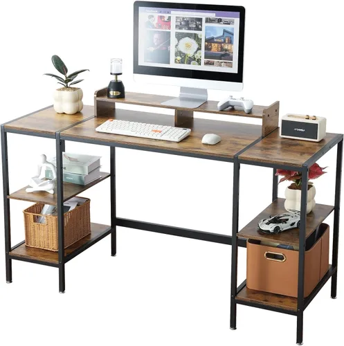 Miniatura 15 de MINOSYS Escritorio para computadora de 55 pulgadas con estante de almacenamiento - Rosa, ideal para dormitorios, espacios pequeños y oficinas