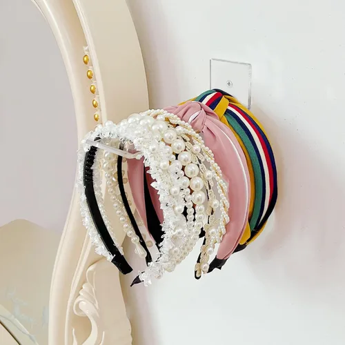 Miniatura 7 de Soporte para diadema de acrílico para pared, paquete de 3 unidades, organizador transparente para colgar diademas para niñas y mujeres