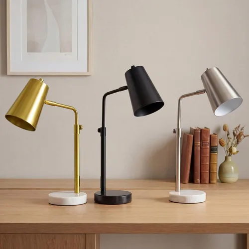 Miniatura 8 de VONLUCE Lámpara de escritorio dorada con bombilla LED ajustable, lámpara de mesa de metal de latón antiguo, base de mármol, lámpara de lectura 1# Oro