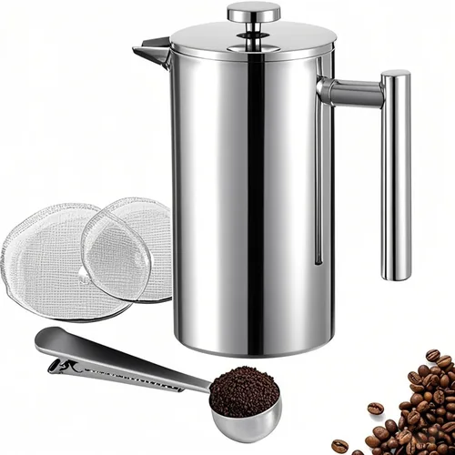 Miniatura 16 de Prensa Francesa Pequeña 350ml Negra, Prensa Francesa de Acero Inoxidable con Pared Doble Aislada para Viaje y Camping, Cafetera de Café Colado
