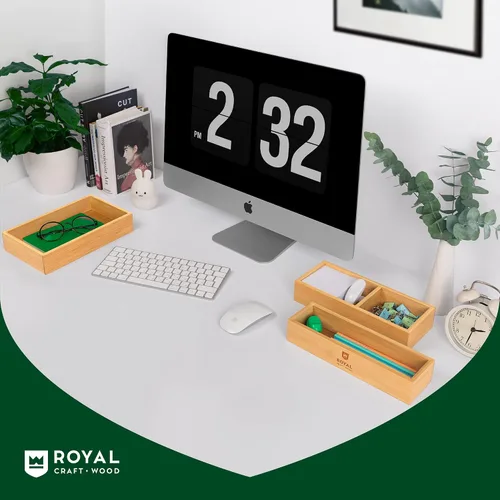 Miniatura 7 de ROYAL CRAFT WOOD Caja organizadora de cajones de bambú de lujo, juego de contenedores para cocina, baño, escritorio de oficina, maquillaje, joyas, 3