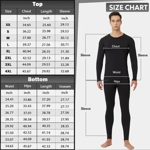 Miniatura 6 de CL convallaria Long Johns Thermal Underwear for Men Soft Fleece Lined Base Layer Cold Weather Bottom Top Set XS-4XL