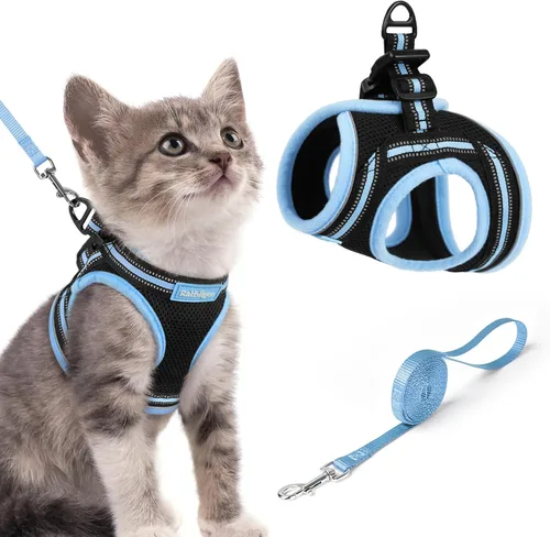Miniatura 34 de rabbitgoo Juego de arnés y correa para gatos para caminar a prueba de escape, chaleco suave ajustable para gatitos con tira reflectante para gatos