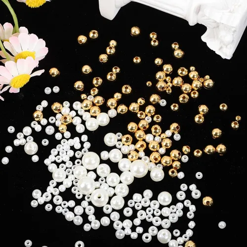 Miniatura 8 de Cuentas de latón chapadas en oro, cuentas de perlas para manualidades, perlas redondas blancas, cuentas espaciadoras sueltas, cuentas de metal