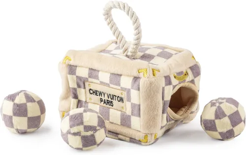 Miniatura 17 de Haute Diggity Dog Black Checker Chewy Vuiton Bone, Juguetes de Peluche de Diseñador para Perros con Chirriador Interactivo, Estimulante Hueso