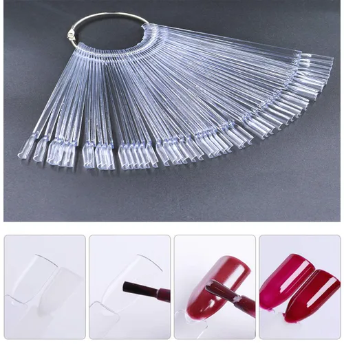 Miniatura 6 de Juego de 4 unidades en total de 200 piezas de palos transparentes para muestras de uñas, puntas transparentes en forma de abanico para arte de uñas