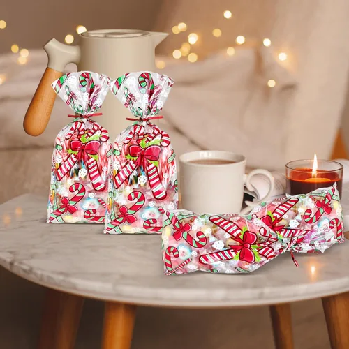 Miniatura 7 de Zhanmai 150 piezas de bolsas de celofán para bastones de Navidad transparentes, bolsas de celofán para golosinas de Navidad, bolsas para buffet