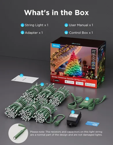 Miniatura 9 de Govee Cadena de luces brillantes de Navidad de 99 pies, cadena de luces RGBWIC con 375 LED de cabeza de bala, controlada por aplicación, más de 140