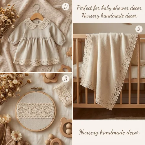 Miniatura 4 de IDONGCAI Cinta de encaje de ganchillo de algodón vintage de 20 yardas, cinta de encaje festoneada beige de 0.9 pulgadas de ancho para manualidades