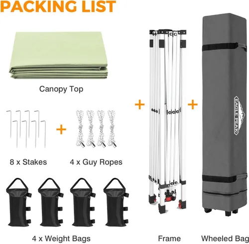 Miniatura 268 de EAGLE PEAK Tienda de campaña desplegable con bolsa de transporte con ruedas, 8 estacas, 4 cuerdas, 4 bolsas de peso, toldo de tienda de campaña