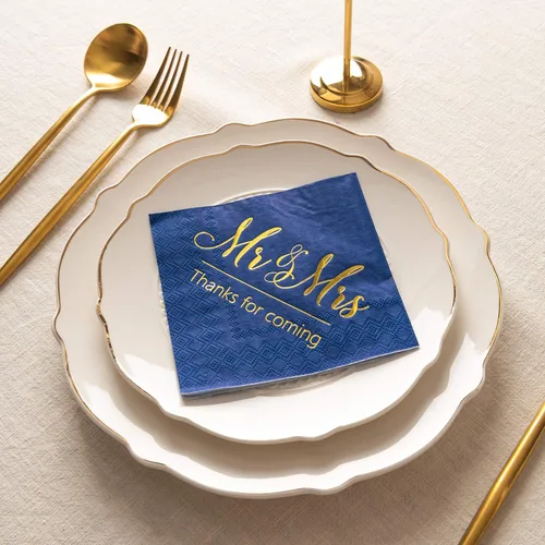 Miniatura 3 de Crisky Servilletas de boda Mr Mrs Bule - Servilletas doradas de postre para boda, ducha, compromiso, fiestas, 100 unidades, 3 capas